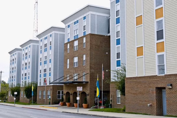 CP Cincy student apartments with brick and modern panel design in Cincinnati